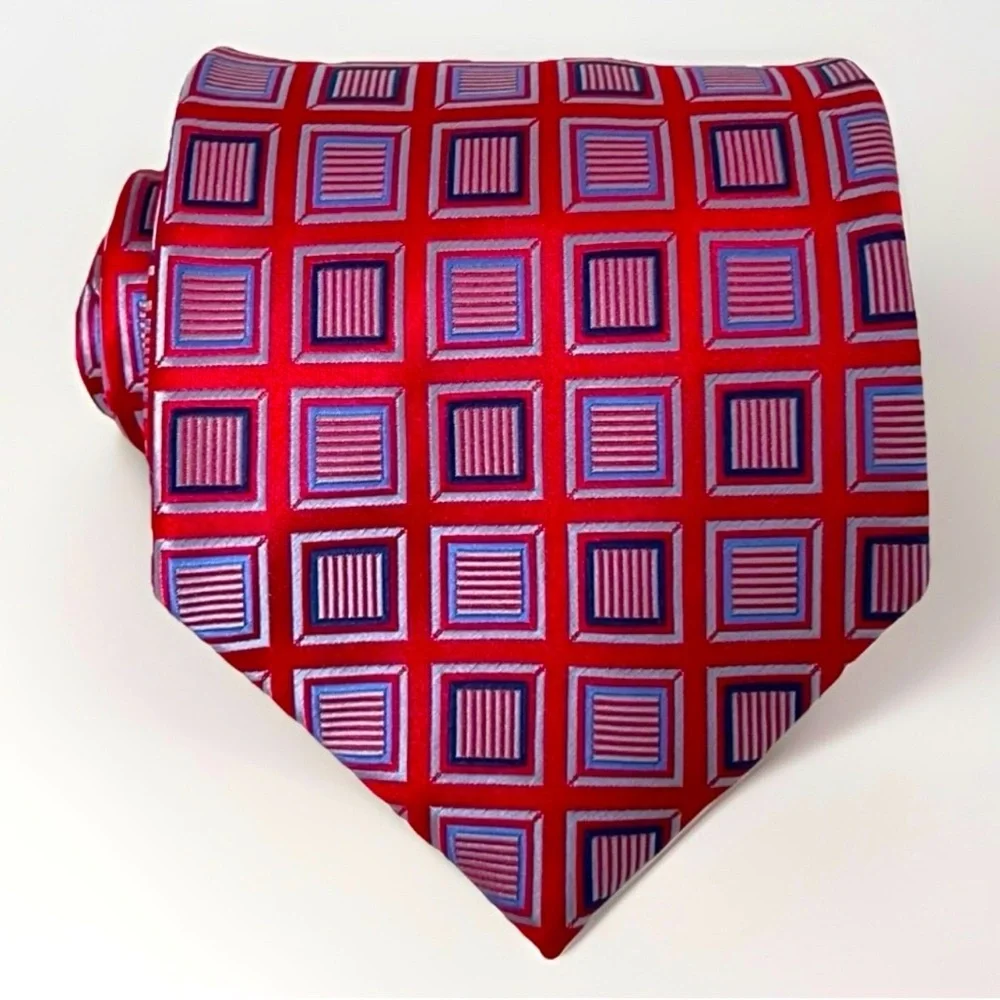 Valeriano Mora Embroidered Men’s‎ Designer Tie Fuscia Geometric Business Casual